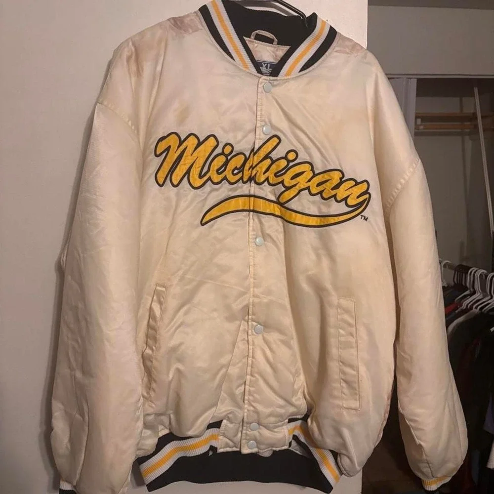Vintage Michigan Wolverines cream & yellow varsity jacket 'Michigan' size XL